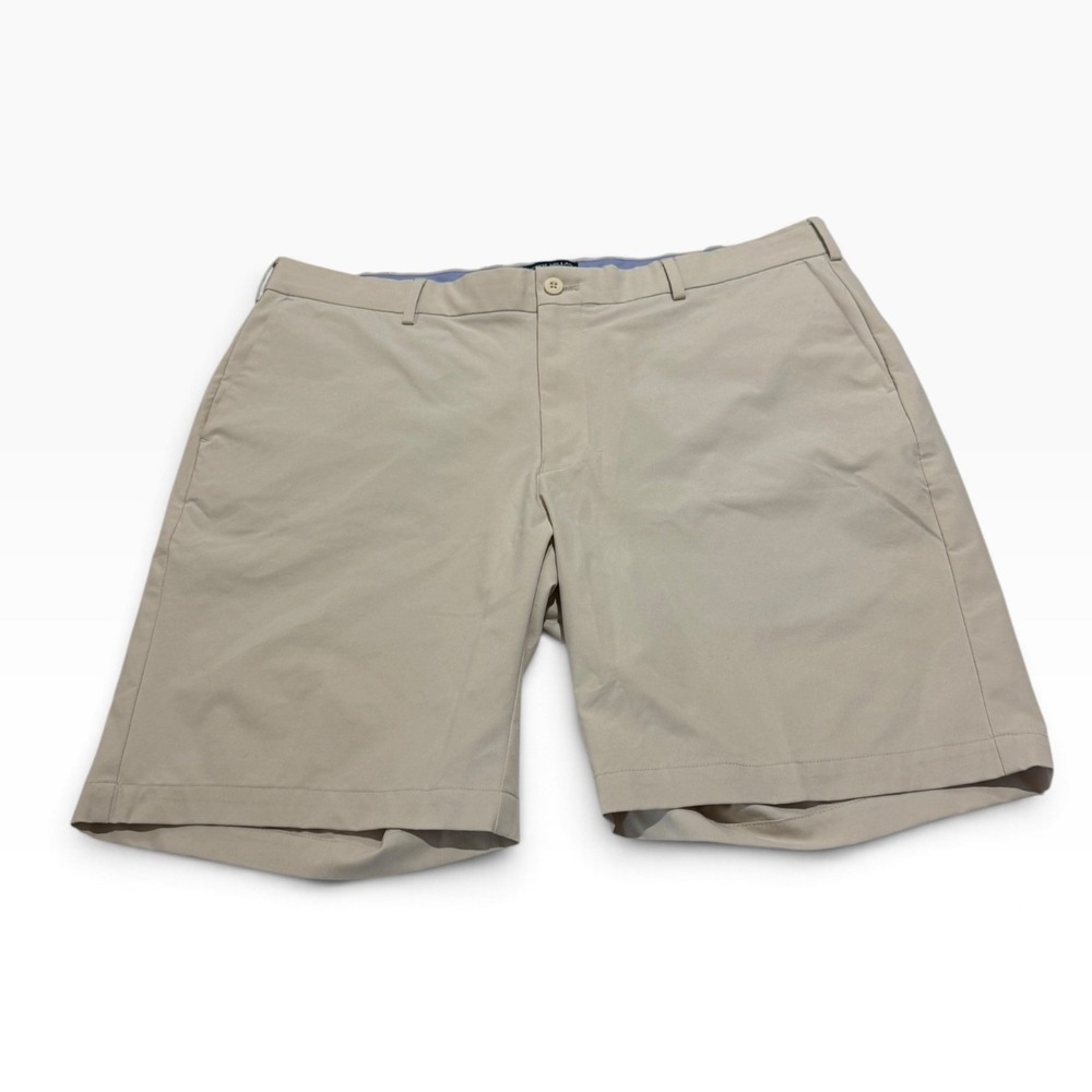 Peter Millar Crown Crafted Mens 38 Khaki Tan Performance Golf Shorts Flat Front